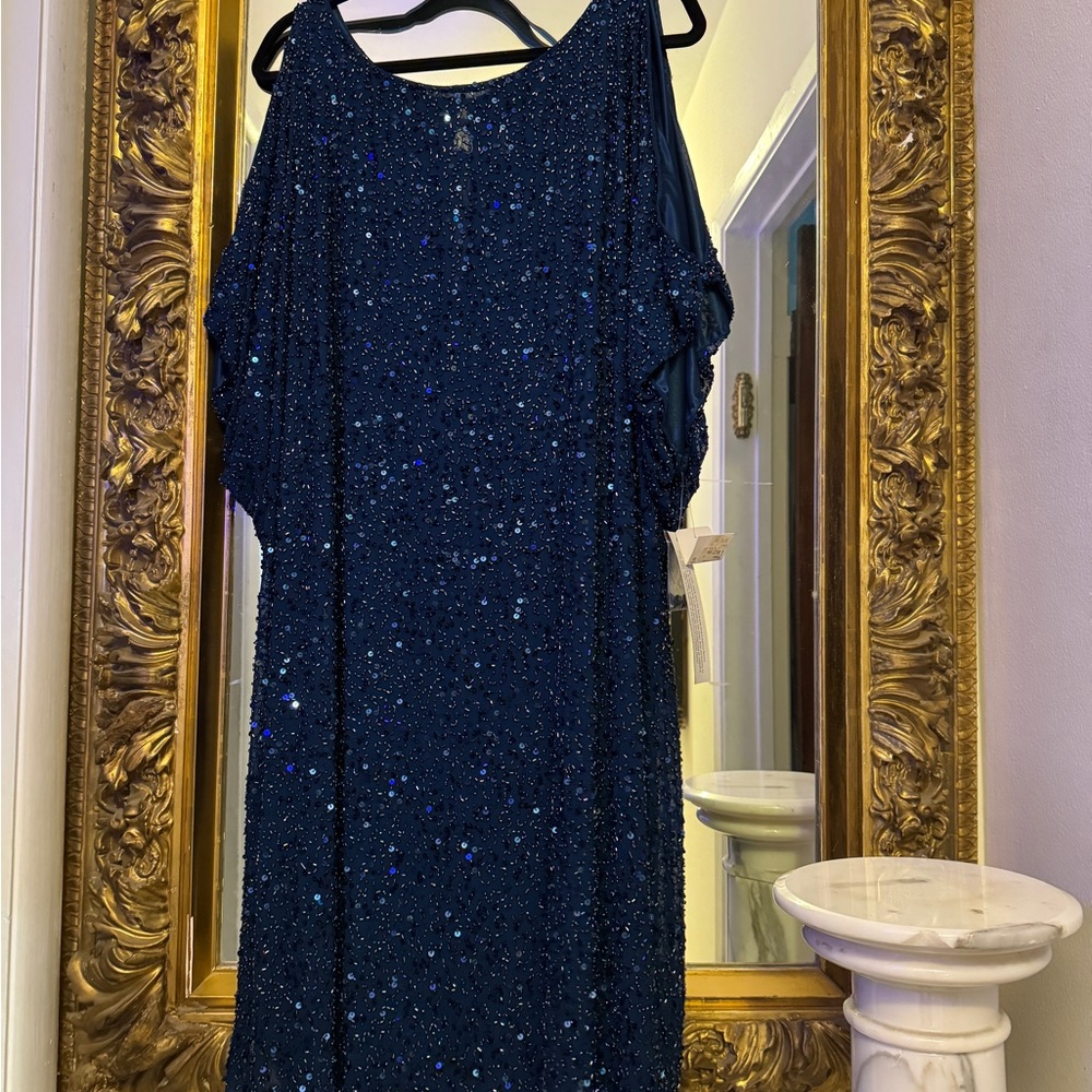 Aidan Mattox Midnight Blue One Shoulder Dress size 22 plus size cocktail dress